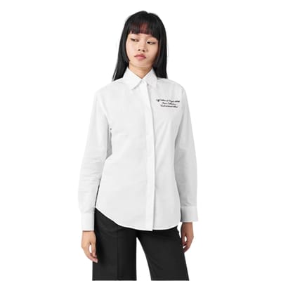 Off White Geborduurd normaal shirt met lange mouwen voor volwassenen (Wit, Zwart)