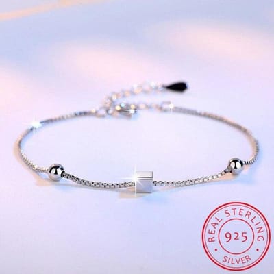 Bracelets simples et tendance en argent sterling 925, perles carrées, cubes et étoiles, pour femmes white