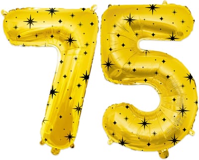 BTH - Helium Ballon - 75 - Goud-Zwart - Ballonnen - Cijfer Ballonnen - Verjaardag - Decoratie - Versiering - Folieballon