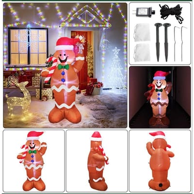 Opblaasbare tuin buiten verlicht decor decor peperkoek voor Kerstmis gray