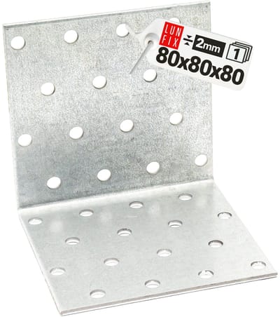 LUN FIX - Hoekverbinder + Gatplatenhoek 80x80x80x2 - 1 Stuk - Hoek - Kleine Montagehoek - Houtverbinder - Corrosiebescherming - Gathoek