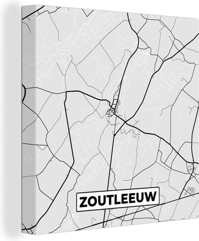 Canvas Schilderij Zwart Wit – België – Plattegrond – Stadskaart – Kaart – Zoutleeuw - 20x20 cm - Wanddecoratie