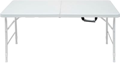 Merax Inklapbare Tafel 125 cm – Verstelbare Hoogte - Draagbare Opvouwbare Tafel - Stalen Frame - Compact Ontwerp voor Binnen en Buiten - Wit