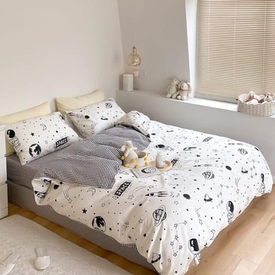Universum Astronaut Print Ruimte Dekbedovertrek Set, Cartoon Omkeerbare Dekbed Quilt Hoes Donkerblauw, 2-delige Beddengoedset Met Rits 70x133cm 2pcs