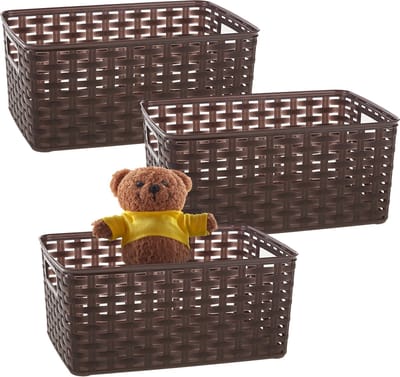 Plasticforte Opbergmand - 3x - Kastmand - rotan kunststof - choco bruin - 6 Liter - 19 x 29 x 13 cm