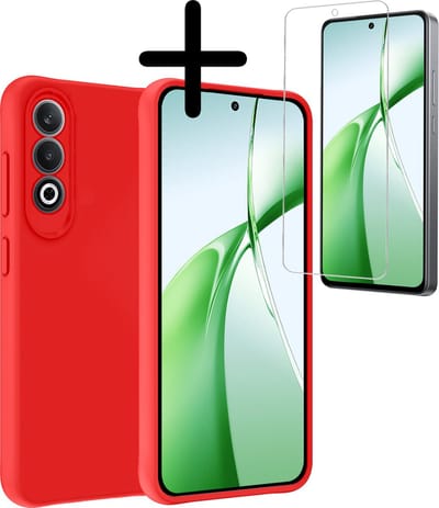 Hoesje Met Screenprotector - Geschikt voor OnePlus Nord CE4 - Sterk & Shockproof - Back Cover - Siliconen Case - Telefoon Hoes - Rood