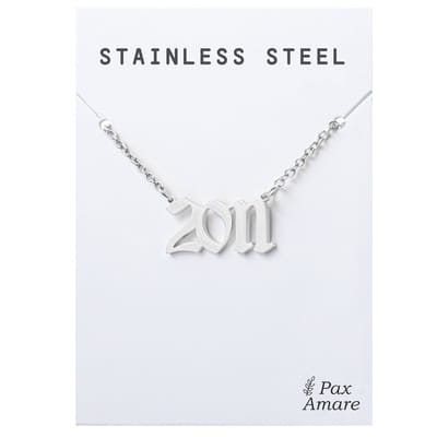 Jaartal 2011 Ketting Zilverkleurig - Stainless Steel - Sieraad op Cadeau Kaartje - Jaar Hanger - Pax Amare