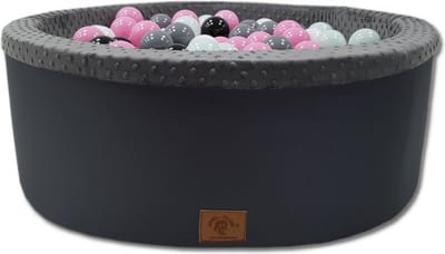 Ballenbak met 200 ballen - roze, wit, grijs & zwart - 90 cm diameter - grafiet