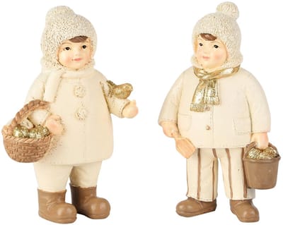 Dekoratief | Winterkindje m/mandje, wit/goud, resina, 8x5x13cm, set van 2 stuks | A255961