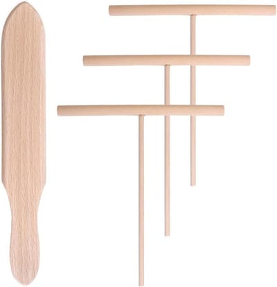 Houten Spatel Set - Pannenkoek Gereedschap - Pannenkoeken Maken - T-Vorm Ontwerp - 4 Stuks - Houtkleur