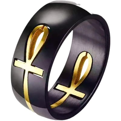 Bague Croix Ankh Égyptienne Séparable Pour Hommes Couleur Or Noir Anneaux en Acier Inoxydable Clé de Vie Mariage Bague Masculine Bijoux Cadeaux 8 black