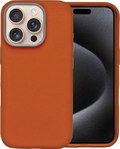 IYUPP Leren Hoesje geschikt voor iPhone 16 Pro Hoesje - Geschikt voor MagSafe - Shockproof Back Cover - PU Leer Bruin