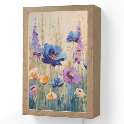 Wandlamp 20x30 cm - Oplaadbaar - Zomers - Wilde bloemen - Penseelstreken - Wandlampen binnen woonkamer - Slaapkamer lamp met kabel - Decoratieve nachtlamp - Vloerlamp snoer