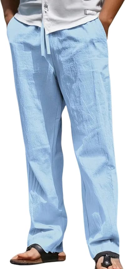 Livano Linnen Broek Heren - Zomerbroek - Volwassenen - Lange Broek - Pantalon - Strandbroek - Zomer - Ibiza Stijl - Lichtblauw - Maat S