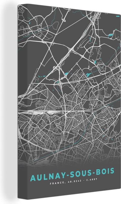Canvas Schilderij Aulnay-sous-Bois - Frankrijk - Plattegrond - Kaart - Stadskaart - 20x30 cm - Wanddecoratie