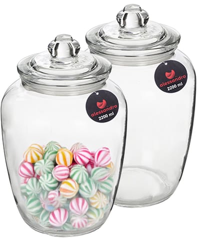 Alessandro Snoeppot/voorraadpot - 2x - met deksel - luchtdicht - glas - 2200 ml - D15 x H24 cm