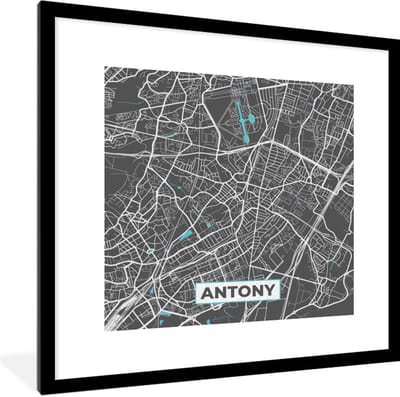 Fotolijst incl. Poster - Antony - Frankrijk - Plattegrond - Stadskaart - Kaart - 40x40 cm - Posterlijst