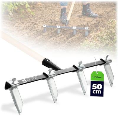 KADAX Groeftrekker met vier stalen messen, handgereedschap voor het zaaien, groeven en planten, tuingereedschap voor het maken van rechte voren