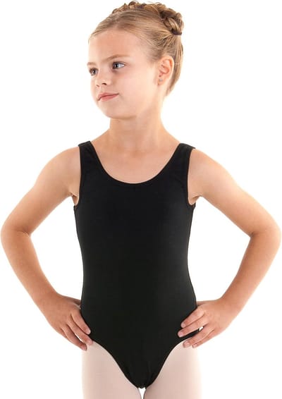 Dancer Dancewear® Balletpakje zwart - "Rondo" - voor meisje - Turnpakje - Balletpak - met brede schouderbandjes - Maat 140/146 – 14 jaar