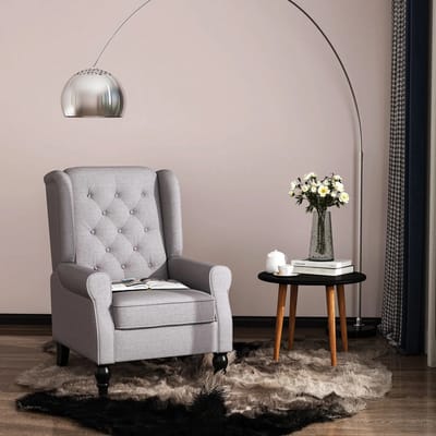 MODFU Oorfauteuil - Knopstiksel En Hoge Rugleuning - Voor De Woonkamer - Polyester - Grijs - 74 x 86 x 102 cm