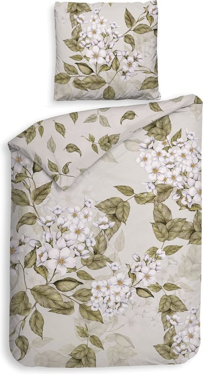 Heckettlane Dekbedovertrek Juliette - Bedlinnen met Bloemen print - 140x220 - Natural - Dekbedhoes van 100% Katoen-Twill