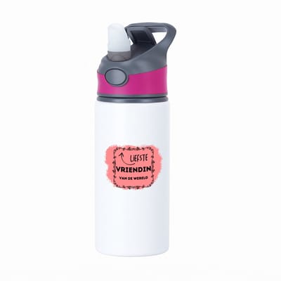 Hacebo® - liefste vriendin van de wereld waterfles met rietje roze - Vriend/vriendin - de liefste vriendin - valentijnsdag - verjaardag - cadeautje voor vriendin - kado - geschenk - water fles - 650ML