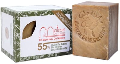 Maison du Laurier Aleppo Zeep 55% – Natuurlijke Zeep voor extreem Gevoelige, Droge of Probleemhuid (200 g) FairTrade