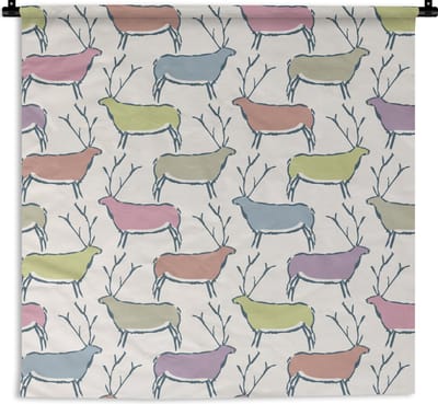 Wandkleed - Wanddoek - Patronen - Hert - Beige - 90x90 cm - Wandtapijt