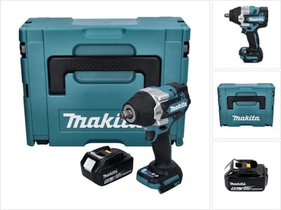Makita DTW 700 T1J accu slagmoersleutel 18 V 700 Nm 1/2" XPT Borstelloos + 1x oplaadbare accu 5.0 Ah + Makpac - zonder oplader