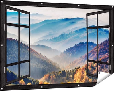 Gards Tuinposter Doorkijk Heuvel Landschap van het Zwarte Wout Bos - 150x100 cm - Tuindoek - Tuindecoratie - Wanddecoratie buiten - Tuinschilderij