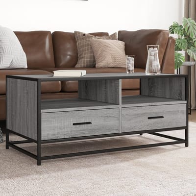 vidaXL - Salontafel - 100x50x45 - cm - bewerkt - hout - en - metaal - grijs - sonoma