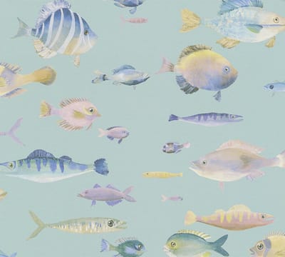 VISSEN BEHANG | Dierenprint - blauw violet geel groen - A.S. Création PintWalls II
