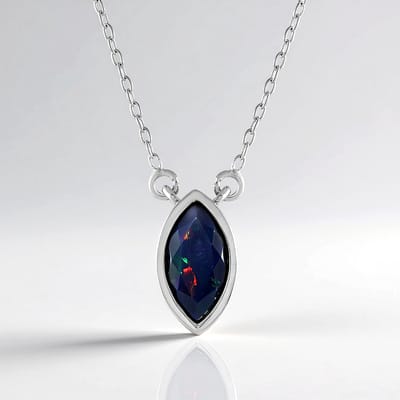 Cavill - Halsketting 925 Sterling Zilver Platina Geplateerd - Ethiopische Mezezo Opaal 0 928 ct Marquise Slijpsel - Elegant Filigraan Design 45 7 cm