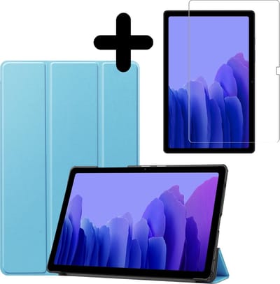 Hoesje - Geschikt voor Samsung Galaxy Tab A7 (2020) - Met Screenprotector - Hardcover Book Case - Trifold Bookcase Hoes - Hard Cover - Tablethoes - Lichtblauw