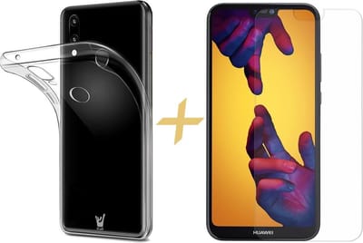 Hoesje geschikt voor Huawei P20 Lite Transparant TPU Siliconen Soft Gel Case + Tempered Glass Screenprotector - van iCall