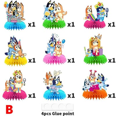 Bluey Bingo Thema Anime Figuren Decoraties Kinderverjaardag Vakantiefeest Desktop Honingraat Ornamenten pink