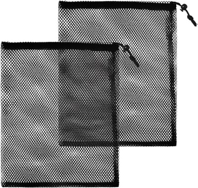 2 Stuks Mesh Trekkoord Tas - Grote Nylon Organizer Opbergzakken voor Zwemmen, Strand en Zwembad - Zwarte Net Tassen (30x40cm)