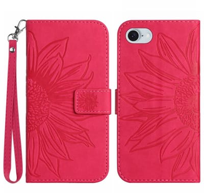Coverup Hoesje - Geschikt voor iPhone 16e / 17e Hoesje - Coverup Zonnebloem Book Case met Koord - Roze