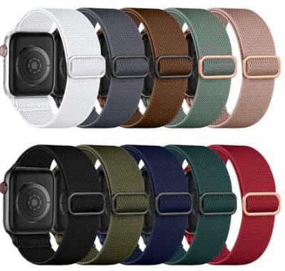PromoHome 10-pack elastische nylon sportband voor Apple Watch - 38/40/41/42 mm - voor dames en heren - rekbare band voor iWatch Series 11, 10, 9, 8, 7, 6, 5, 4, 3