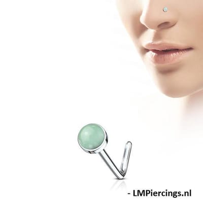 Neuspiercing L-bend natuursteen 0.8x6x3 - jade - LMPiercings
