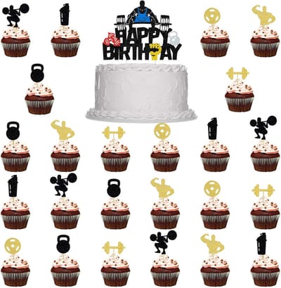 Fitness taartdecoraties 25 stuks - Glitter cupcake toppers - Sport thema - Perfect voor verjaardagsfeestjes - ShopVlot
