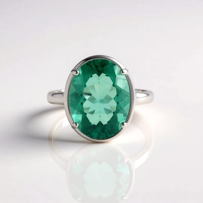 Cavill - Zilveren Ring - 925 Sterling Zilver Geplatineerd - Groene Fluoriet 9,7ct Ovaal Slijpsel - Elegante Damesring - Sieraden Maat 18 19 20