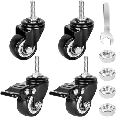 Dailygoods- Meubelwielen 40mm - Zwenkwielen met Rem - Zwenkwielen zonder Rem - Robuuste Constructie - 35kg Draagvermogen - 360 Graden Rotatie - Castors