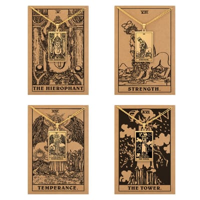 Tarot Ketting 5 | 8 | 14 | 16 bundel - Kracht & Stabiliteit - Goudkleurig Stainless Steel - Inclusief Rider-Waite Kaartjes - 60cm - Pax Amare