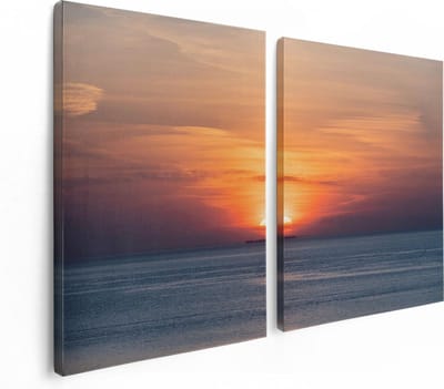 Artaza Canvas Schilderij Tweeluik Zonsondergang In De Noordzee - 120x80 - Foto Op Canvas - Canvas Print