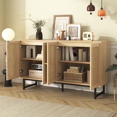 BLACKCOLORS - Dressoir - Met Echt Rotan Vlechtwerk - 4 Deuren - 140x39.5x80 cm