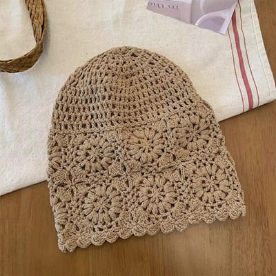 Lente en Herfst Twinkle Weaving Dames Wol Gebreide Muts Dunne Holle Handgemaakte Dames Haakmuts Zomer Gebonden Hoofddeksel beige