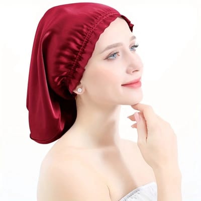 Bovista Zijden Slaapmuts - Satijnen Nachtmuts - Silk Bonnet - Sleep Cap - Haarverzorging - Satin - Verstelbaar - Voor Zacht & Stralend Haar - Bordeaux Rood