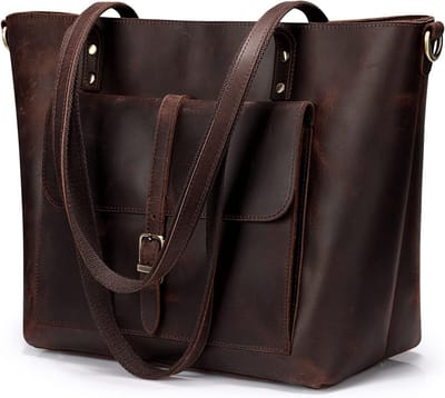 Vintage Lederen Tote Bag voor Vrouwen - Grote Schoudertas, Perfect voor Werk en Vrije Tijd