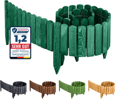 Garronda Rollborder - Flexibele houten - Gazonafscheiding - Palissade padenafscheiding - kan worden ingekort - Smaragdgroen - Hoogte: 8 cm, hekje 200 cm